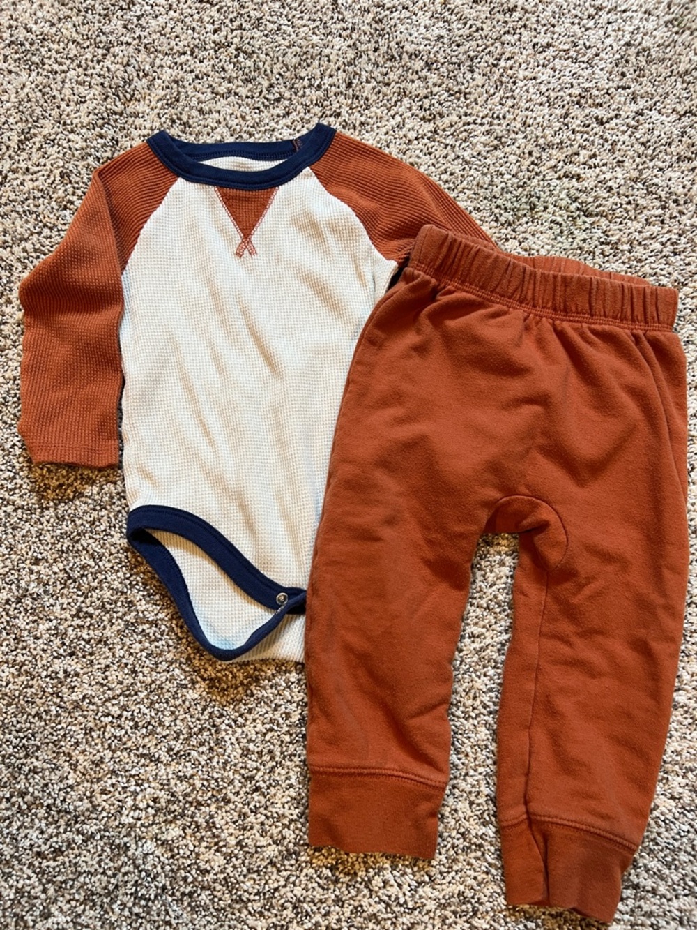Cat & Jack Rust Orange & Cream Waffle Knit Raglan Baby Matching Set